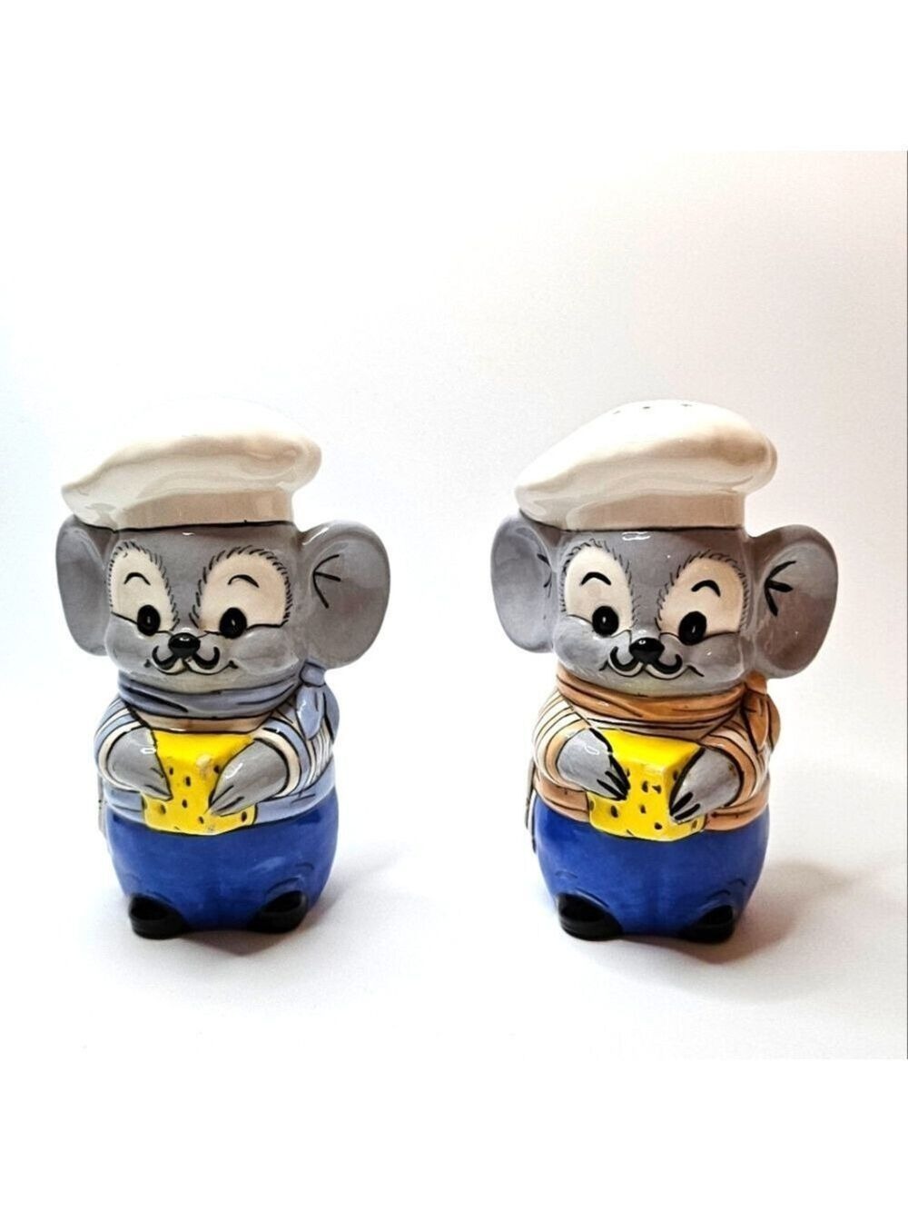 Gray and Blue Mouse Chef Salt and Pepper Shakers